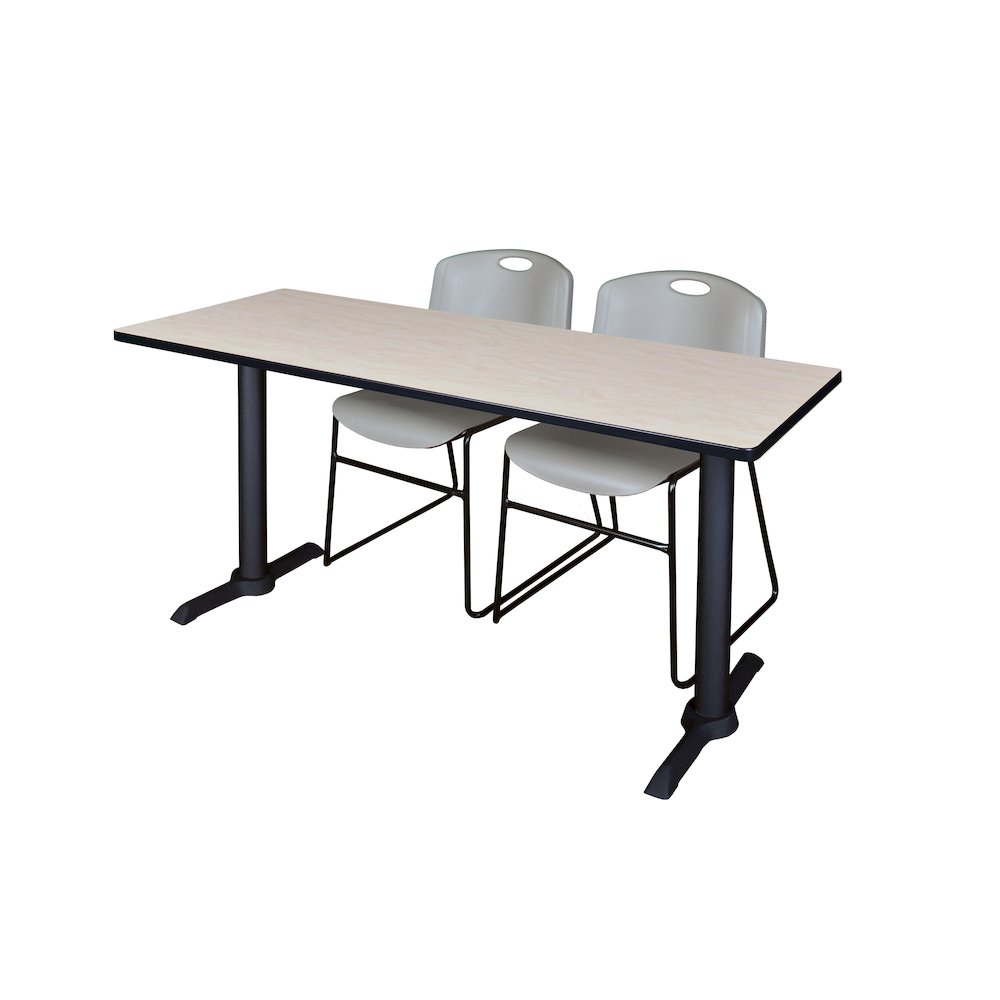 60 x 24 in. T-Base Training Seminar Table- Maple & 2 Zeng Stack Chairs- Grey