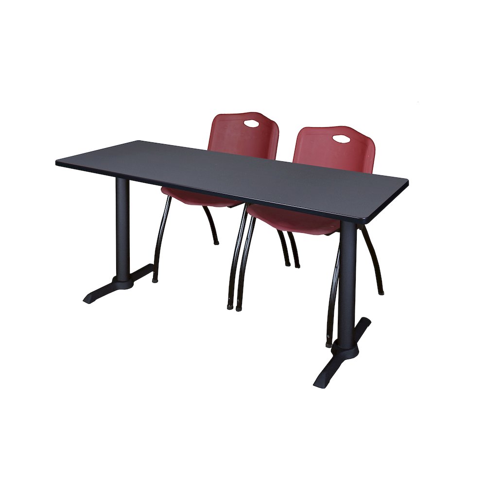72 x 24 in. T-Base Training Seminar Table- Grey & 2 M Stack Chairs- Burgundy
