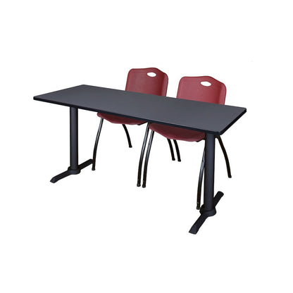 72 x 24 in. T-Base Training Seminar Table- Grey & 2 M Stack Chairs- Burgundy