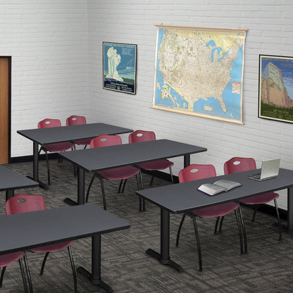 72 x 24 in. T-Base Training Seminar Table- Grey & 2 M Stack Chairs- Burgundy