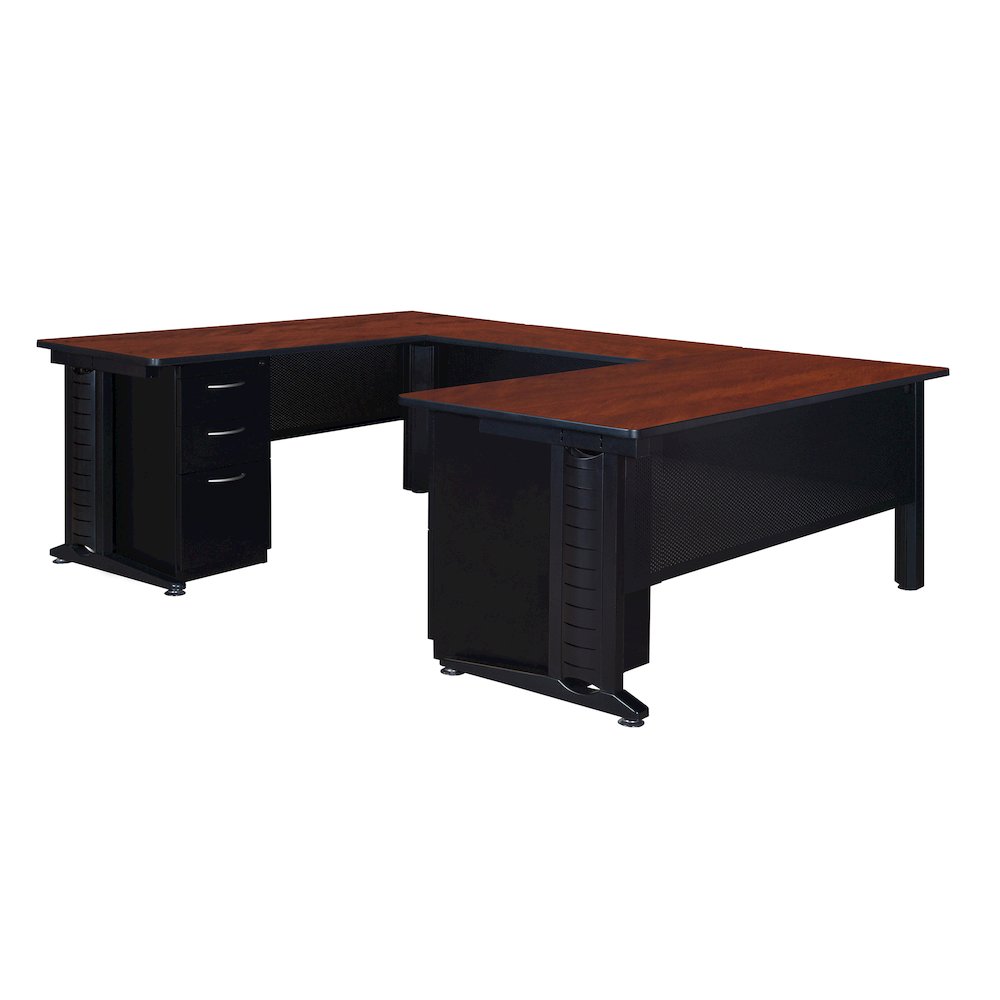66 x 78 in. U Shaped Desk with Double Pedestal Drawer Unit- Cherry