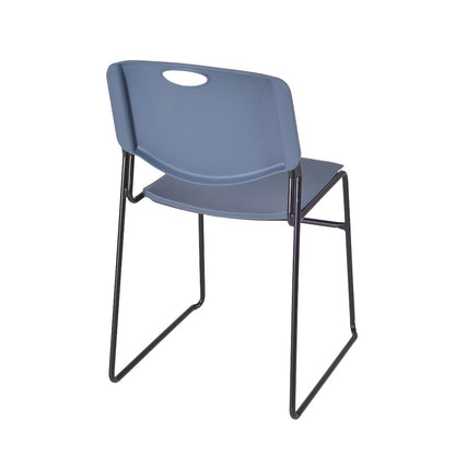 Small 30 in. Square X-Base Breakroom Table- Cherry & 4 Zeng Stack Chairs- Blue