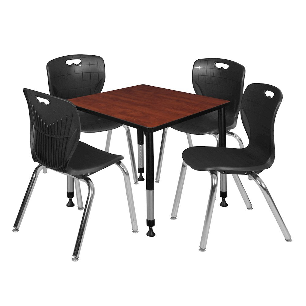 30 Square Adjustable Classroom Table- Cherry & 4 Andy 18 Stack Chairs- Black