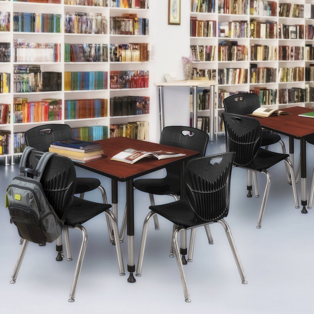 30 Square Adjustable Classroom Table- Cherry & 4 Andy 18 Stack Chairs- Black