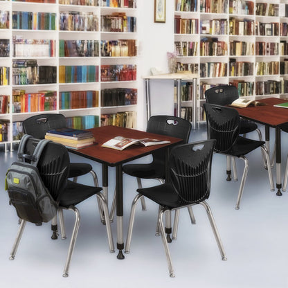 30 Square Adjustable Classroom Table- Cherry & 4 Andy 18 Stack Chairs- Black