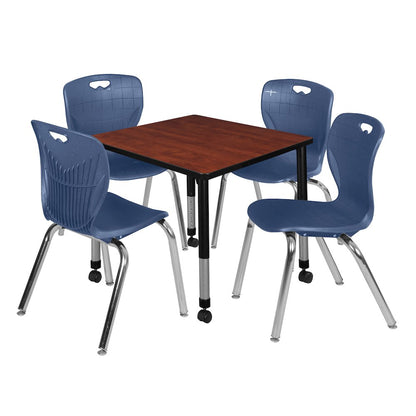 30 Square Mobile Classroom Table- Cherry & 4 Andy 18 Stack Chairs- Blue