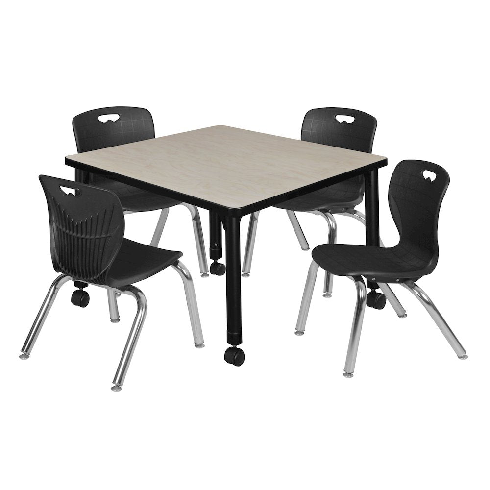 30 Square Mobile Classroom Table- Maple & 4 4 Andy 12 Stack Chairs- Black