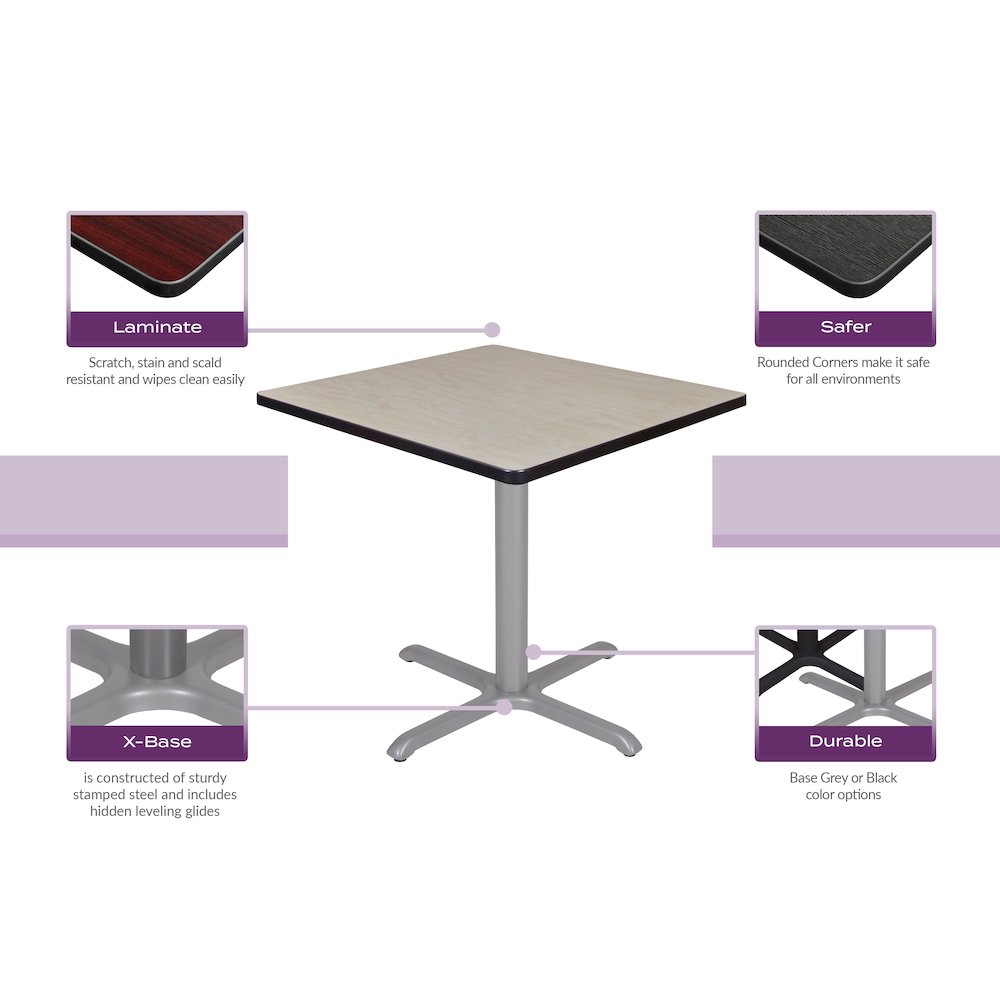 30 in. Small Square Breakroom Table- Maple Top, Chrome Legs