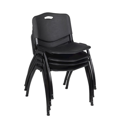 Small 30 in. Round X-Base Breakroom Table- Maple & 4 M Stack Chairs- Black