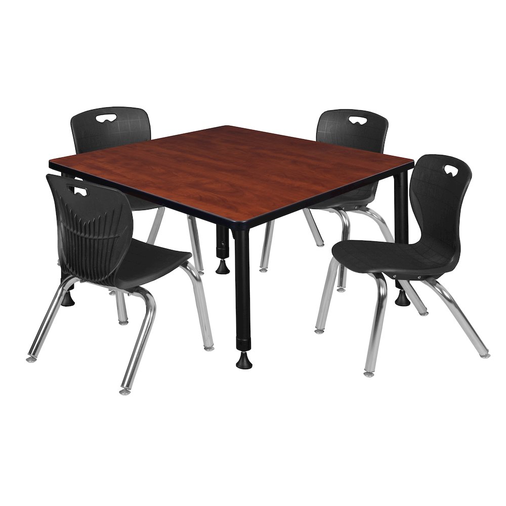 36 Square Adjustable Classroom Table- Cherry & 4 Andy 12 Stack Chairs- Black