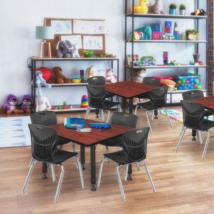 36 Square Adjustable Classroom Table- Cherry & 4 Andy 12 Stack Chairs- Black