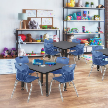 36 Square Adjustable Classroom Table- Grey & 4 Andy 12 Stack Chairs- Blue