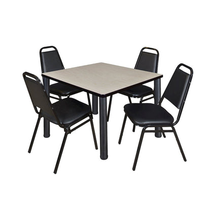 36 in Square Breakroom Table- Maple Top, Black Legs, 4 Restaurant Stack Chairs