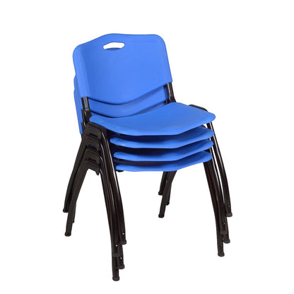 42 in. Square X-Base Breakroom Table- Cherry & 4 M Stack Chairs- Blue