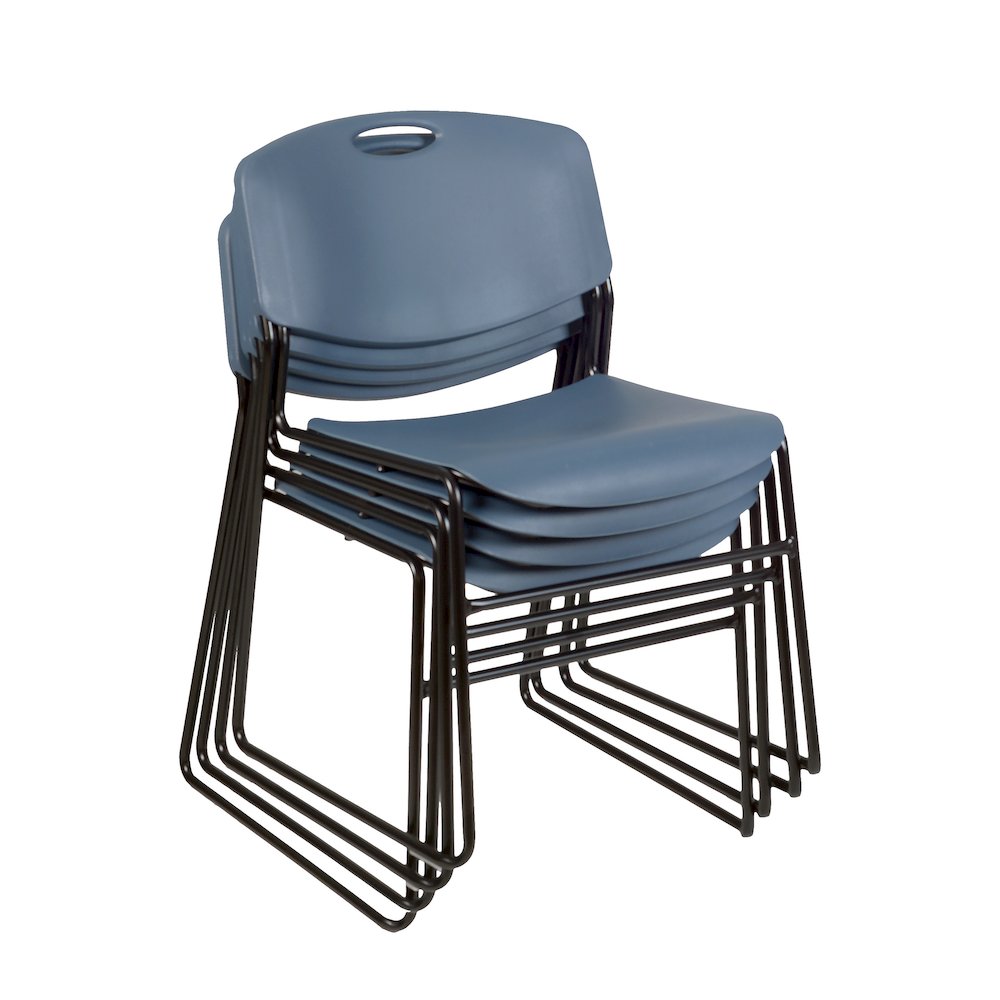 42 in. Square X-Base Breakroom Table- Maple & 4 Zeng Stack Chairs- Blue