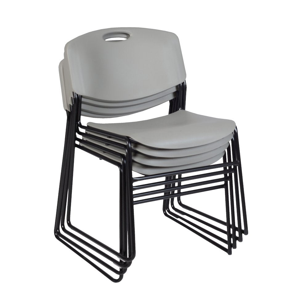 42 in. Square X-Base Breakroom Table- Maple & 4 Zeng Stack Chairs- Grey