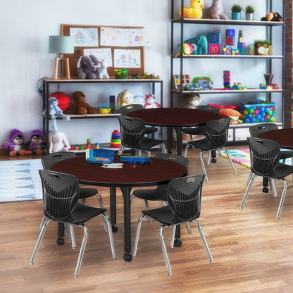 42 Round Adjustable Classroom Table- Mahogany & 4 Andy 12 Stack Chairs- Black