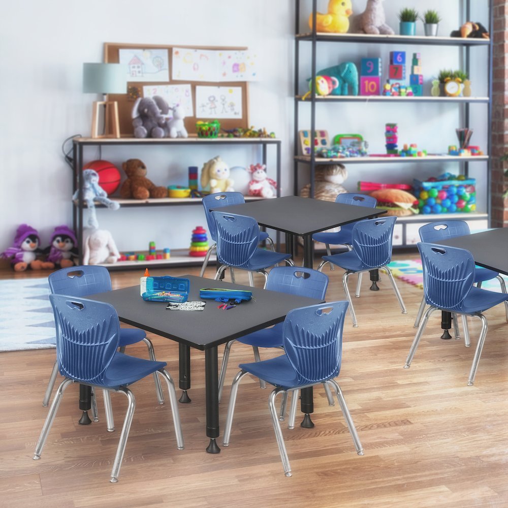 48 Square Adjustable Classroom Table- Grey & 4 Andy 12 Stack Chairs- Blue