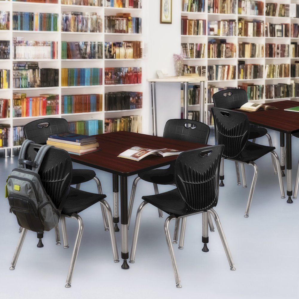 48 Square Adjustable Classroom Table- Mahogany & 4 Andy 18 Stack Chairs- Black