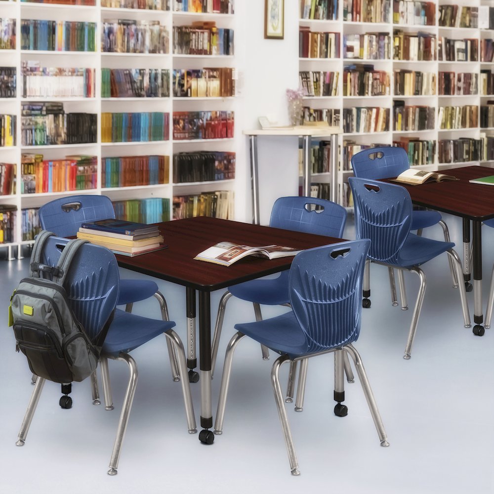 48 in. Square Height Adjustable Mobile Classroom Activity Table- Mahogany