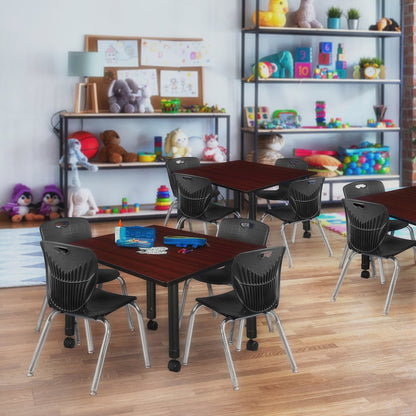 48 in. Square Height Adjustable Mobile Classroom Activity Table- Mahogany