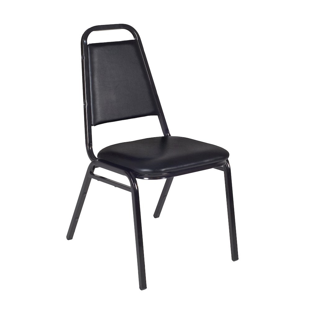 48 in. Square X-Base Breakroom Table- Maple & 4 Restaurant Stack Chairs- Black