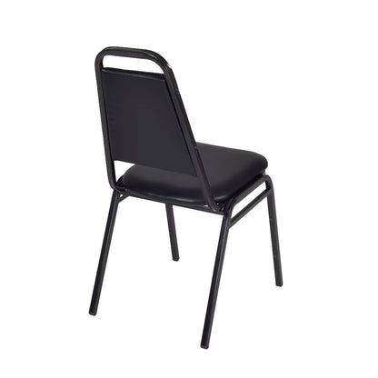 48 in. Square X-Base Breakroom Table- Maple & 4 Restaurant Stack Chairs- Black