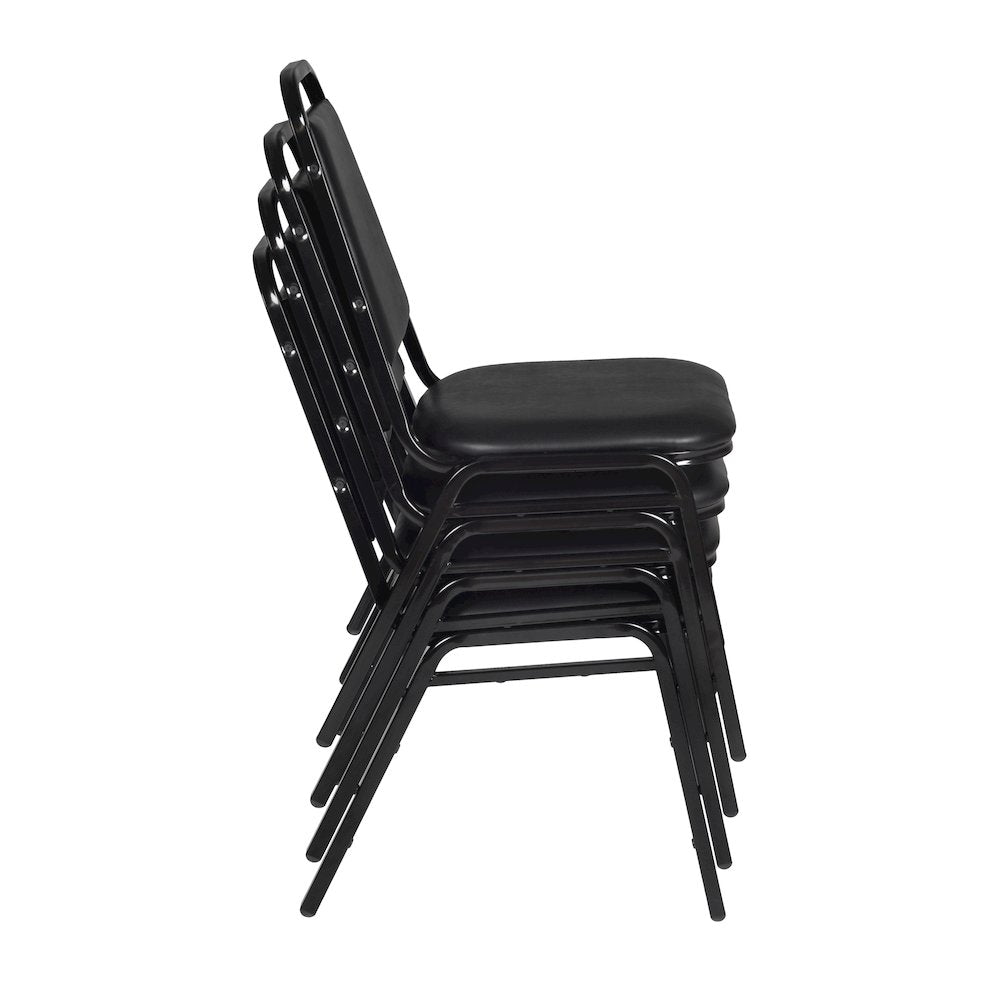 48 in. Square X-Base Breakroom Table- Maple & 4 Restaurant Stack Chairs- Black