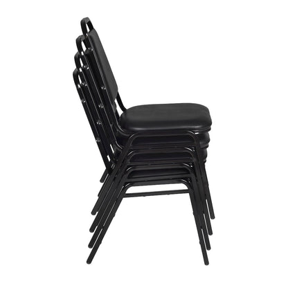 48 in. Square X-Base Breakroom Table- Maple & 4 Restaurant Stack Chairs- Black