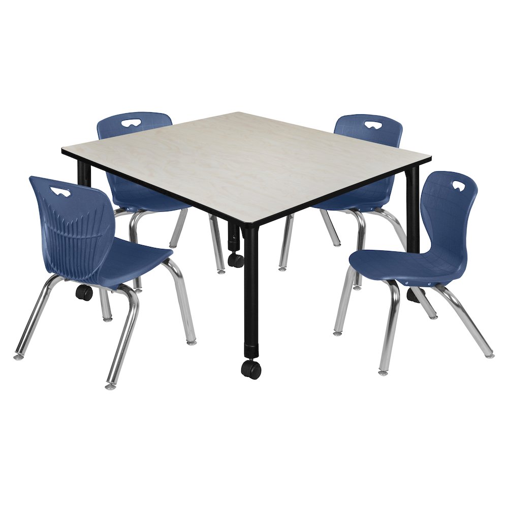48 Square Mobile Classroom Table- Maple & 4 4 Andy 12 Stack Chairs- Blue