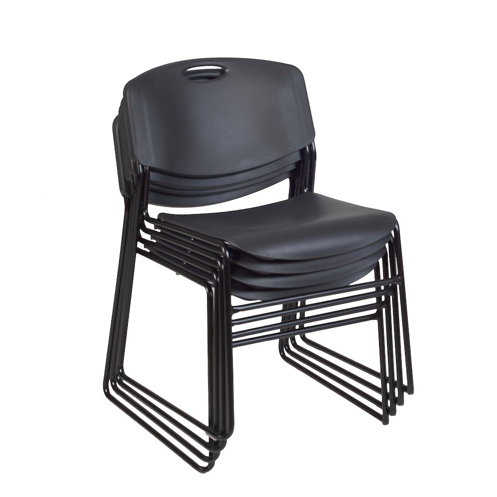 48 in. Round X-Base Breakroom Table- Mahogany & 4 Zeng Stack Chairs- Black