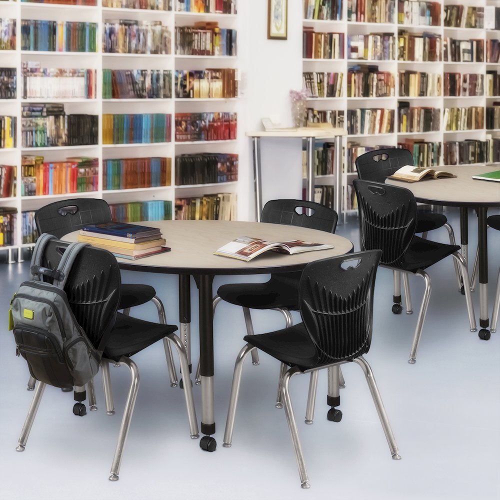 48 Round Adjustable Classroom Table- Maple & 4 Andy 18 Stack Chairs- Black