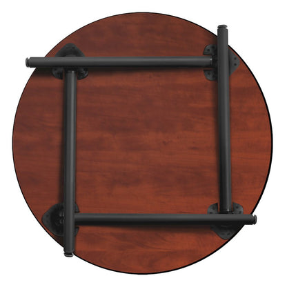 36 in. Medium Round Breakroom Table- Maple Top, Black Folding Legs