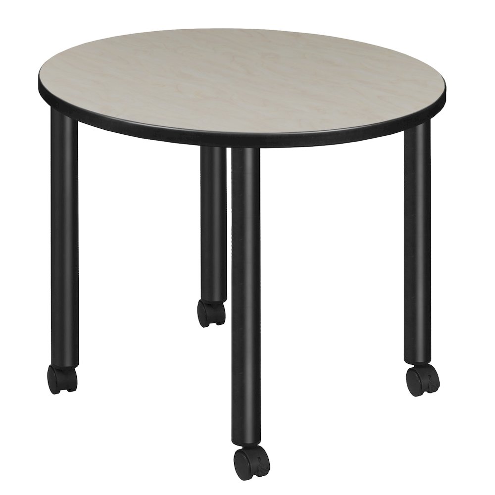 Small 30 in. Round Breakroom Table- Maple Top, Black Mobile Legs