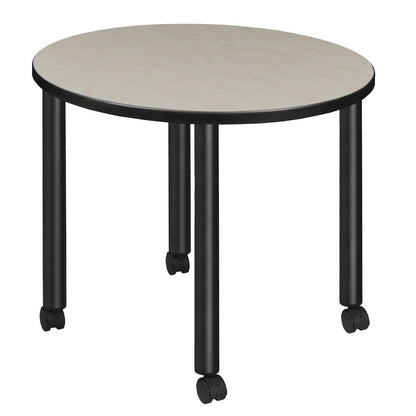 Small 30 in. Round Breakroom Table- Maple Top, Black Mobile Legs