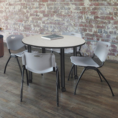 Small 30 in. Round Breakroom Table- Maple Top, Black Mobile Legs