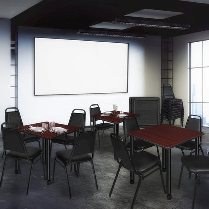 Medium 36 in. Square Breakroom Table- Mahogany Top, Black Mobile Legs