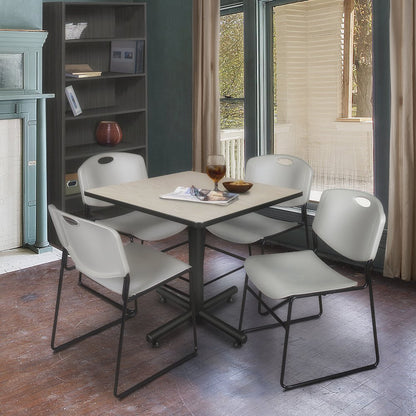 42 in. Square X-Base Breakroom Table- Maple, 4 Zeng Stack Chairs- Grey