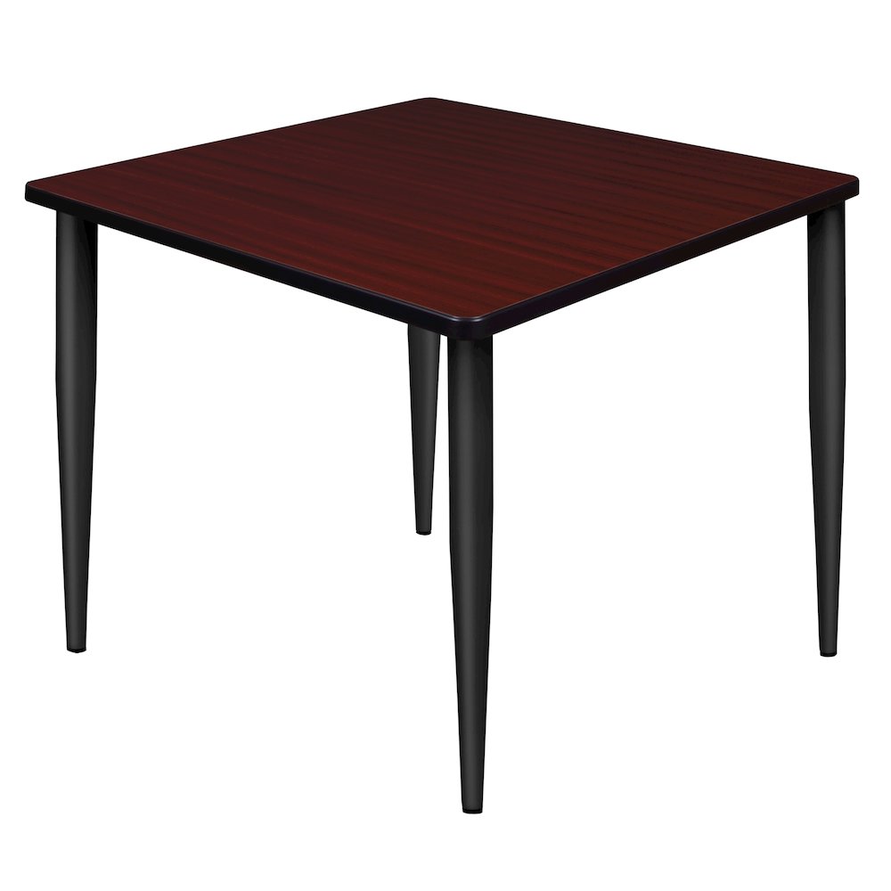 42 in. Square Breakroom Table- Mahogany Top, Black Tapered Legs