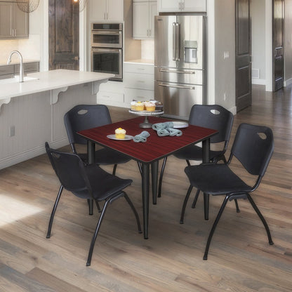 42 in. Square Breakroom Table- Mahogany Top, Black Tapered Legs