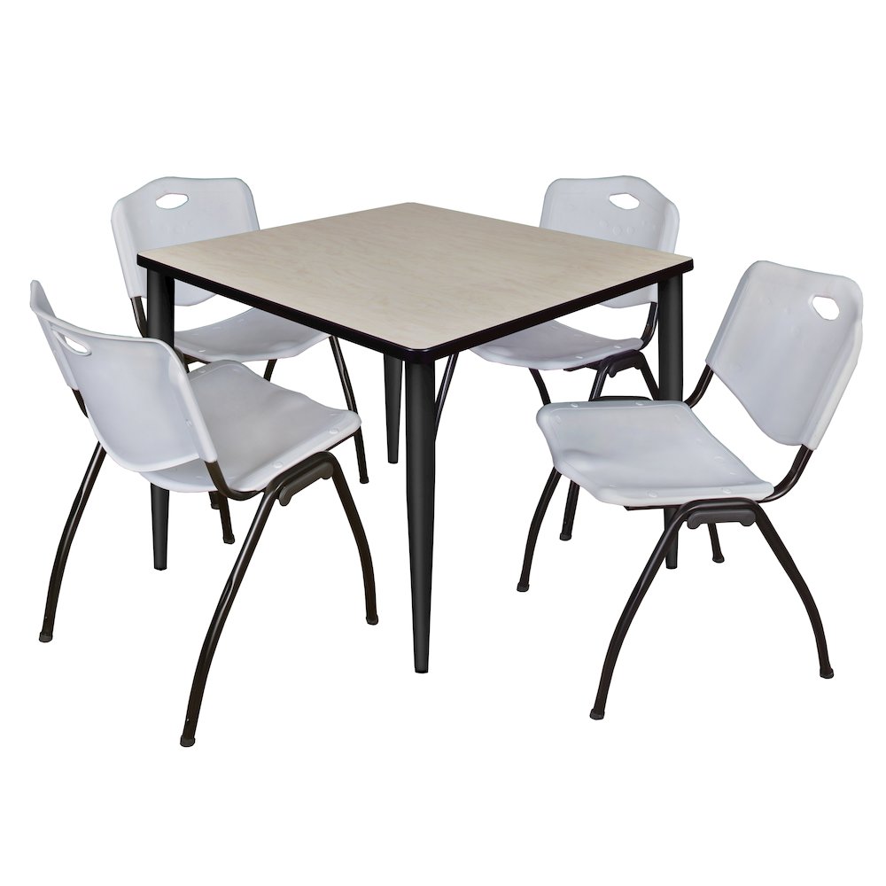 42 in. Square Breakroom Table- Maple Top, Black Base & 4 M Stack Chairs- Grey