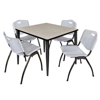42 in. Square Breakroom Table- Maple Top, Black Base & 4 M Stack Chairs- Grey