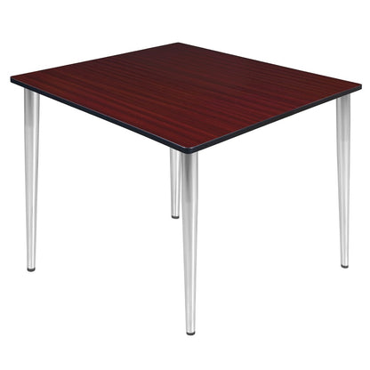 48 in. Square Breakroom Table- Mahogany Top, Chrome Tapered Legs