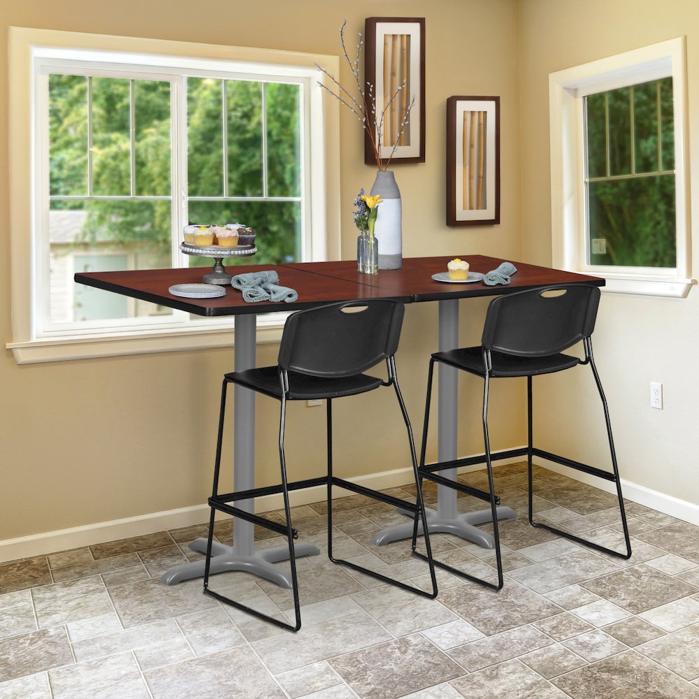 Cafe High 36" Square X-Base Table- Cherry/ Grey Base