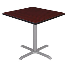 30 in. Small Square X-Base Breakroom Table- Mahogany Top, Grey Legs