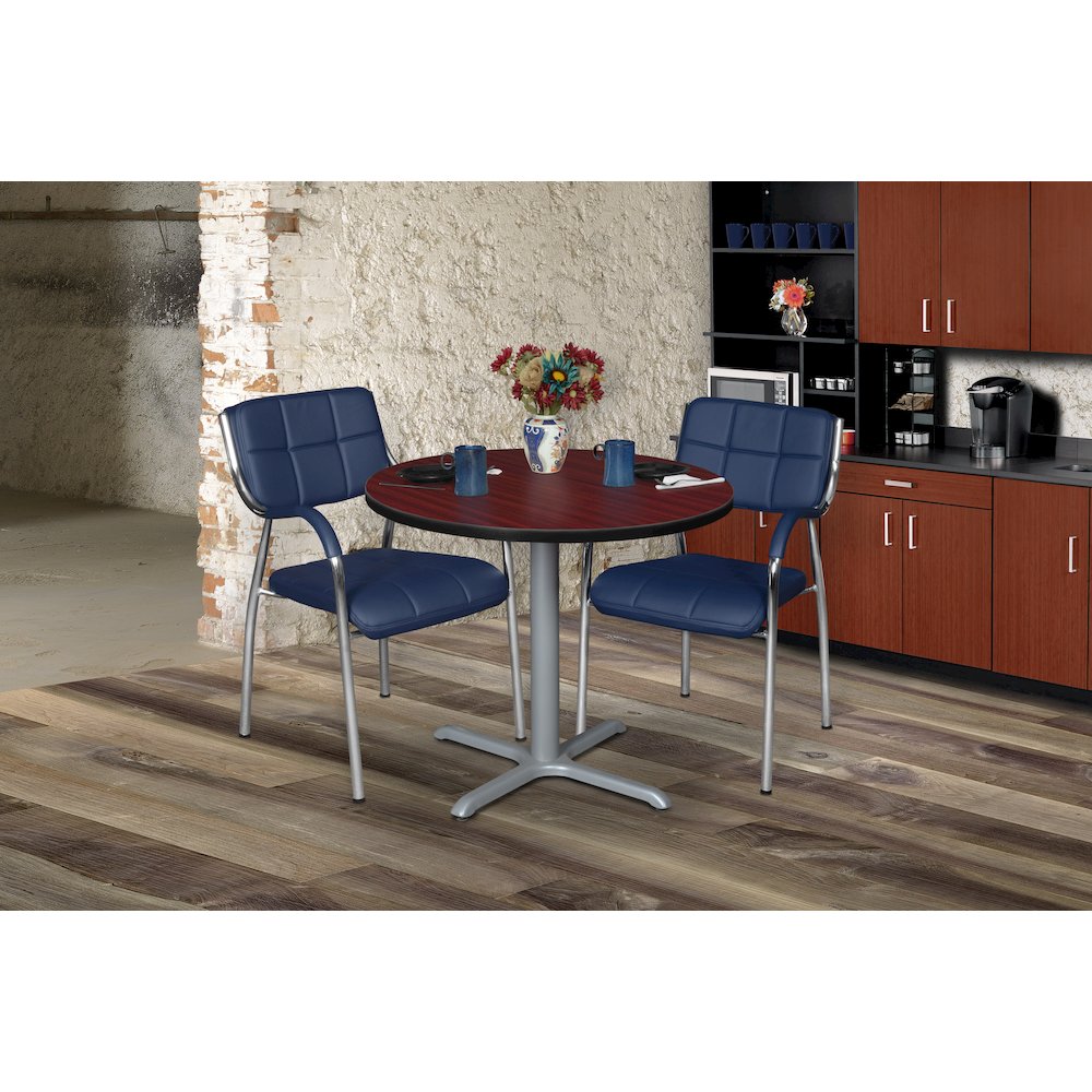 30 in. Small Round X-Base Breakroom Table- Mahogany Top, Grey Legs