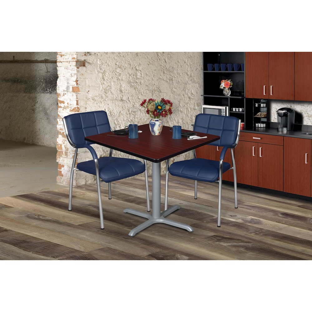36 in. Medium Square X-Base Breakroom Table- Mahogany Top, Grey Legs