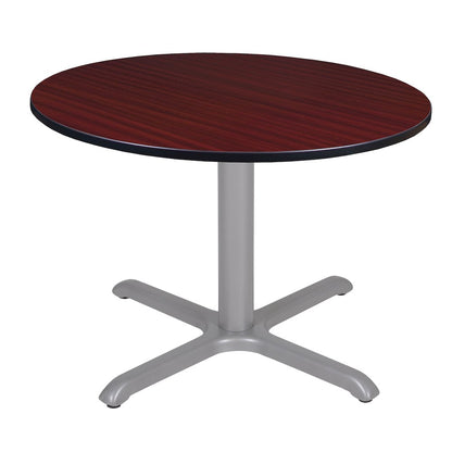48 in. Large Round X-Base Breakroom Table- Mahogany Top, Grey Legs
