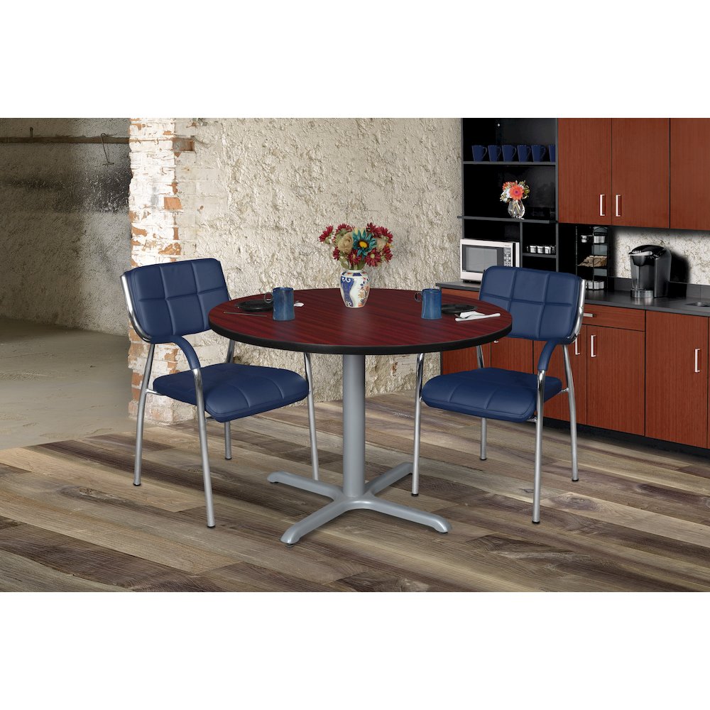 48 in. Large Round X-Base Breakroom Table- Mahogany Top, Grey Legs