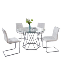 White 5 Piece Glass Top Dining Table Set with 4 Upholstered Chairs for Dining